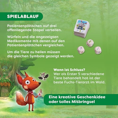 HABA Kleiner Fuchs Tierarzt – Würfelspiel für Kinder ab 4 Jahren – Spielerisch Tiere heilen mit Medikamenten & Würfeln – Fördert Empathie, 2–4 Spieler – 1302797001