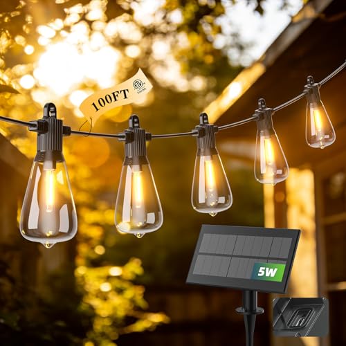 100FT Solar String Lights with Shatterproof ST38 Bulbs