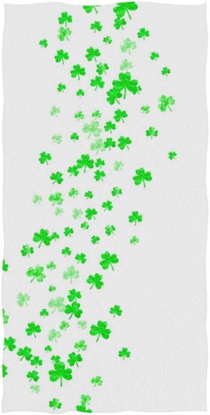 Naanle Clover for St Patricks Day Lucky Trefoil Confetti Glitter Green Irish Shamrock Leaves On White Soft Bath Towel Absorbent Hand Towels Multipurpose for Bathroom Hotel Gym and Spa 30"x15"