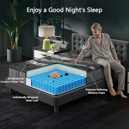 Image of Full Mattress, 8 Inch Luxury Hybrid Full Size Mattress in a Box, Cooling Gel Memory Foam Mattresses with Pocket Springs, Pressure Relief, Medium Firm, Fiberglass-Free, 365-Night Trial