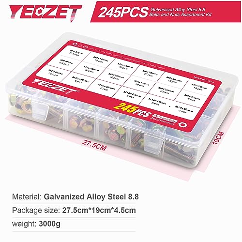 Image of 245PCS Grade 8.8 M6 M8 M10 Heavy Duty Flanged Bolts and Nuts Kit, Metric Flanged Hex Screws Nuts Includes 15 Most Common Sizes