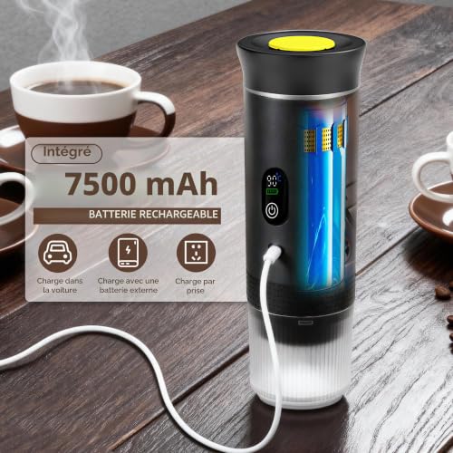 Bostar Machine à café portable avec écran numérique de température, 3 en 1 Machine à expresso électrique portable pour camping, voyage, compatible avec petites et grandes capsules, café moulu - Noir – vue 4