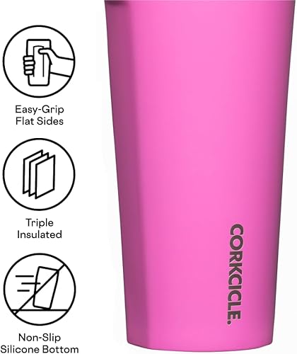 Miniatura 3 de Corkcicle Taza de café clásica con triple aislamiento con tapa, rosa Miami, 24 onzas, vaso de viaje de acero inoxidable mantiene las bebidas frías