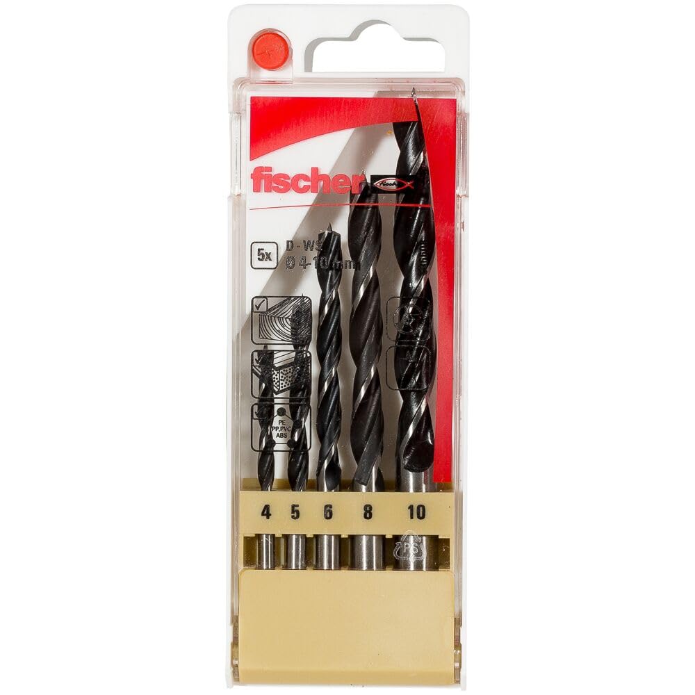 FISCHER, Juego de brocas profesional madera D-WS 4-10 mm (5 unidades)