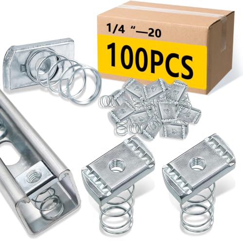 Image of SIHAI 100 Pcs 1 /4-20 inch Strut Channel Nuts, Long Spring Nuts with Zinc Electroplate Finish, for Use with Standard 1 5 /8 inch Unistrut Channels