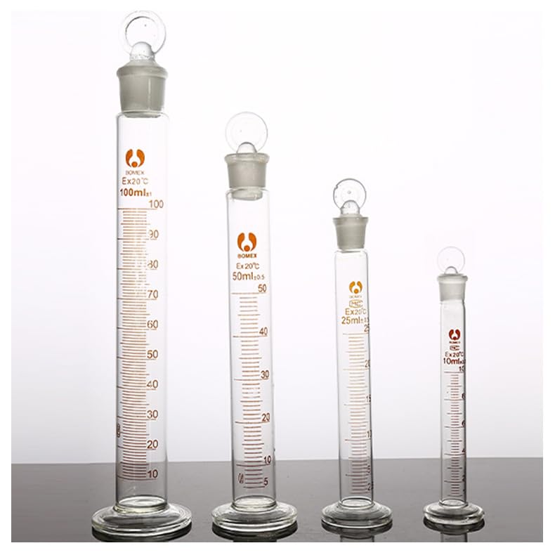 Probeta de Laboratorio para Ciencias, Cilindro medidor de Vidrio de borosilicato con tapón, 10-250 ml, Transparente, 3 Piezas(250ml)