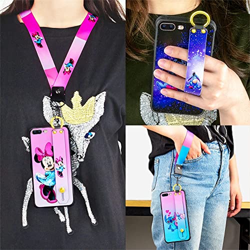 Cuwana, Cartoon Case For Iphone 7 Plus Case, Iphone 8 Plus Case 5.5 In Cute Stitch Cartoon Character Design With Lanyard Wrist Strap Band Holder Shockproof Protection Bumper Kickstand Cover #TOP2