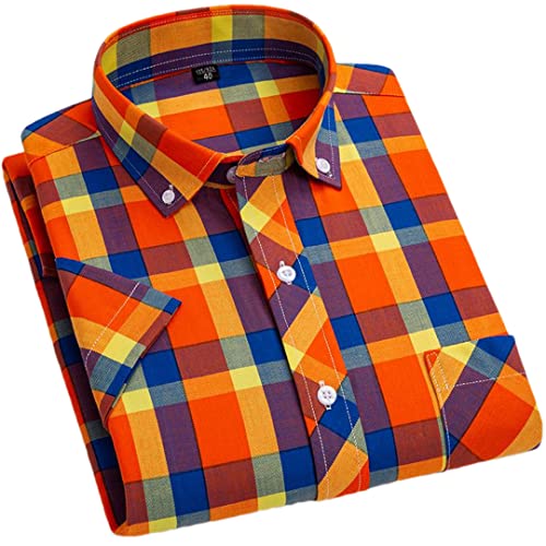 Chemise d'été pour homme Pohullan LC 62, haut manches courtes en coton léger à carreaux S