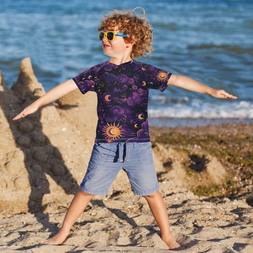 Boys Swing Shirts Sun Western Purple Cloud Rashguard Short Sleeve Kids T-Shirts Sun UPF 50+4