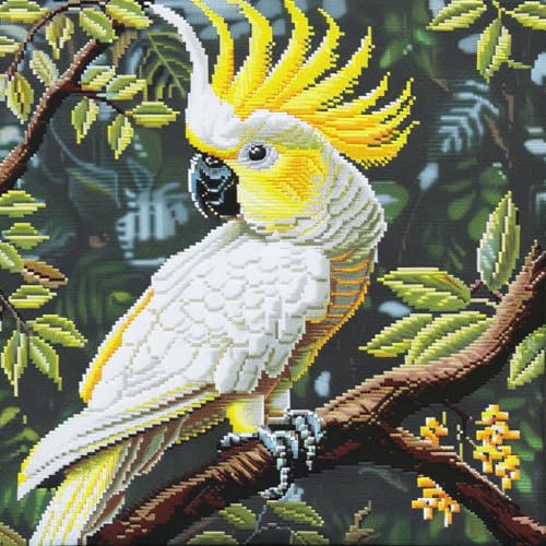 Taxpy Knüpfkissen-Set, Papagei auf einem Ast knüpfkissen knüpfset, Knüpfsets, Kreuzstich Knüpfkissen, DIY Kissen Knüpfset Mit Anleitung, Stickset, Kissenbezug 43x43cm