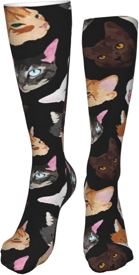 Amazon 猫の絵文字 ハイソックス オーバーニーソックス 柔らか スポーツ用 サイクリング 通学 通勤 弾性ソックス ランニング 靴下 男女兼用 フリーサイズ スポーツソックス 通販