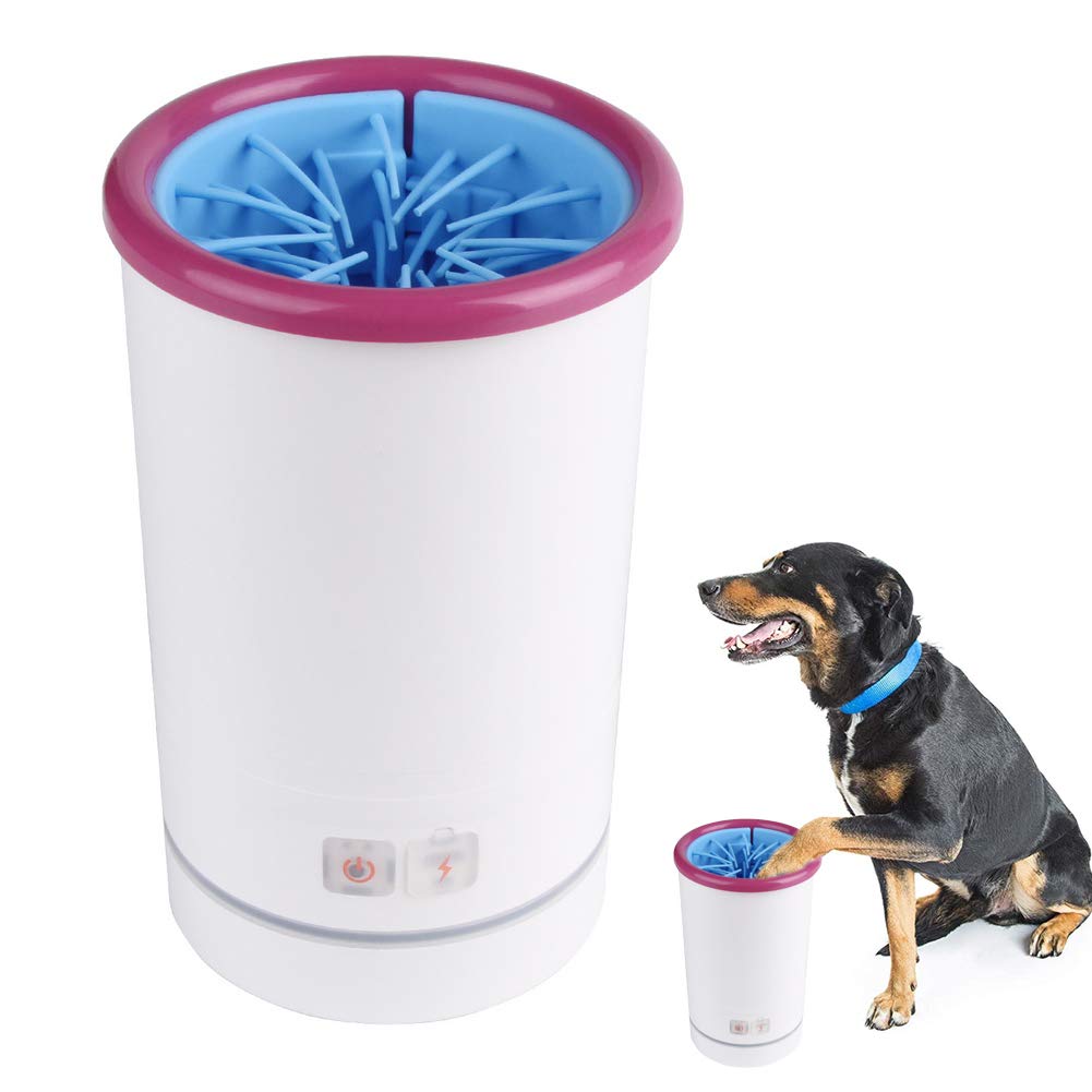 Hundepfotenreiniger, Tragbarer Fußreiniger for Welpen, per USB wiederaufladbar(Pink,L)