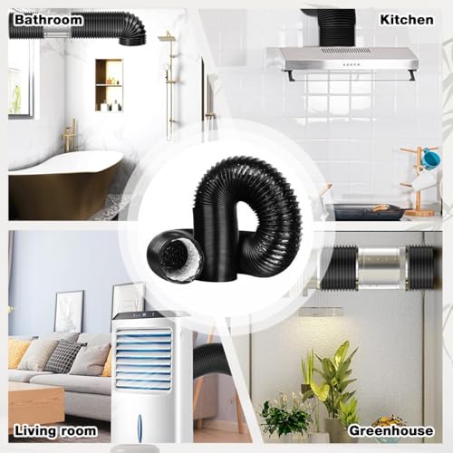 Image of HASTHIP 6 Inch 9.8 Feet Chimney Exhaust Pipe - Flexible Insulated Air Ducting Expandable Dryer Vent Hose with Free Hose Clamps Air Ducting for HVAC Ventilation, Black