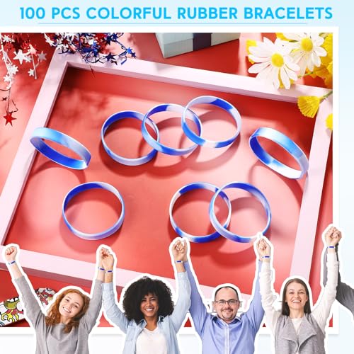 Image of Liliful 100 Pcs Silicone Rubber Wristbands Rubber Wristband Bracelet Bands for Silicone Wristbands for Women Men(Dark Blue and White)
