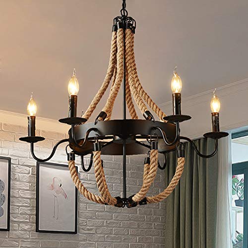 Lustre suspension loft industriel vintage corde de chanvre fer lustre salle à manger