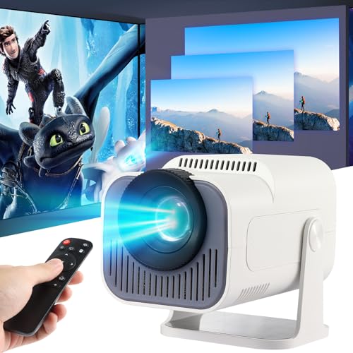 Miniprojektor,HY320 Mini 4K 200 ANSI-projektor med Wifi 6 och Bluetooth 5，Bärbar projektor Auto Keystone-korrigering, 30'-130' skärm,180°roterbar,Android 11.0 Smart Movie Projector (Vit)