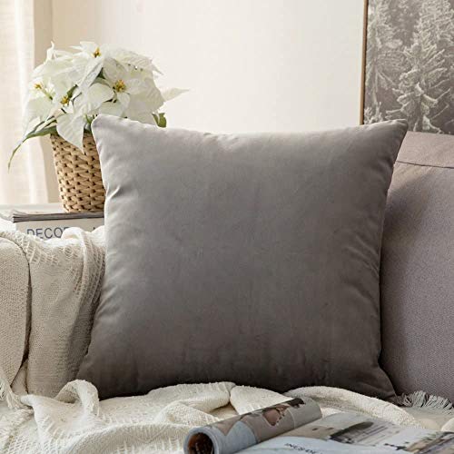 Image of Khooti Velvet Cushion Cover Pack of 1-38 inch x 38 inch / 97 x 97 cm - Light Grey - Soft Pillow Covers Cushion Case for Sofa Bedroom Livingroom Chair Car, Cushion Cover