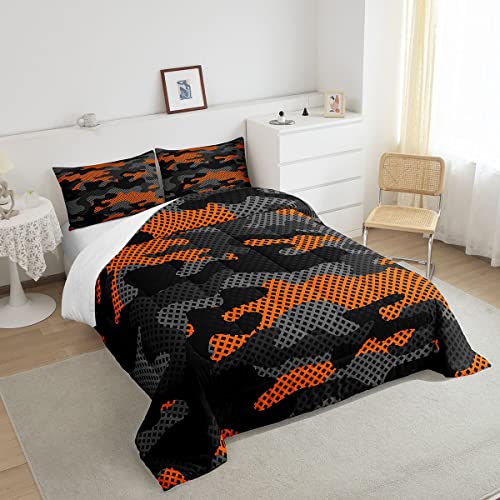 Erosebridal Army Camouflage Comforter Set Full Size Teens Adult Camo Bedding Set For Kids Boys Girls Colorful Pattern Decor Down Comforter Orange Black Grey Duvet Set Geometric Pattern Quilt Set #TOP3
