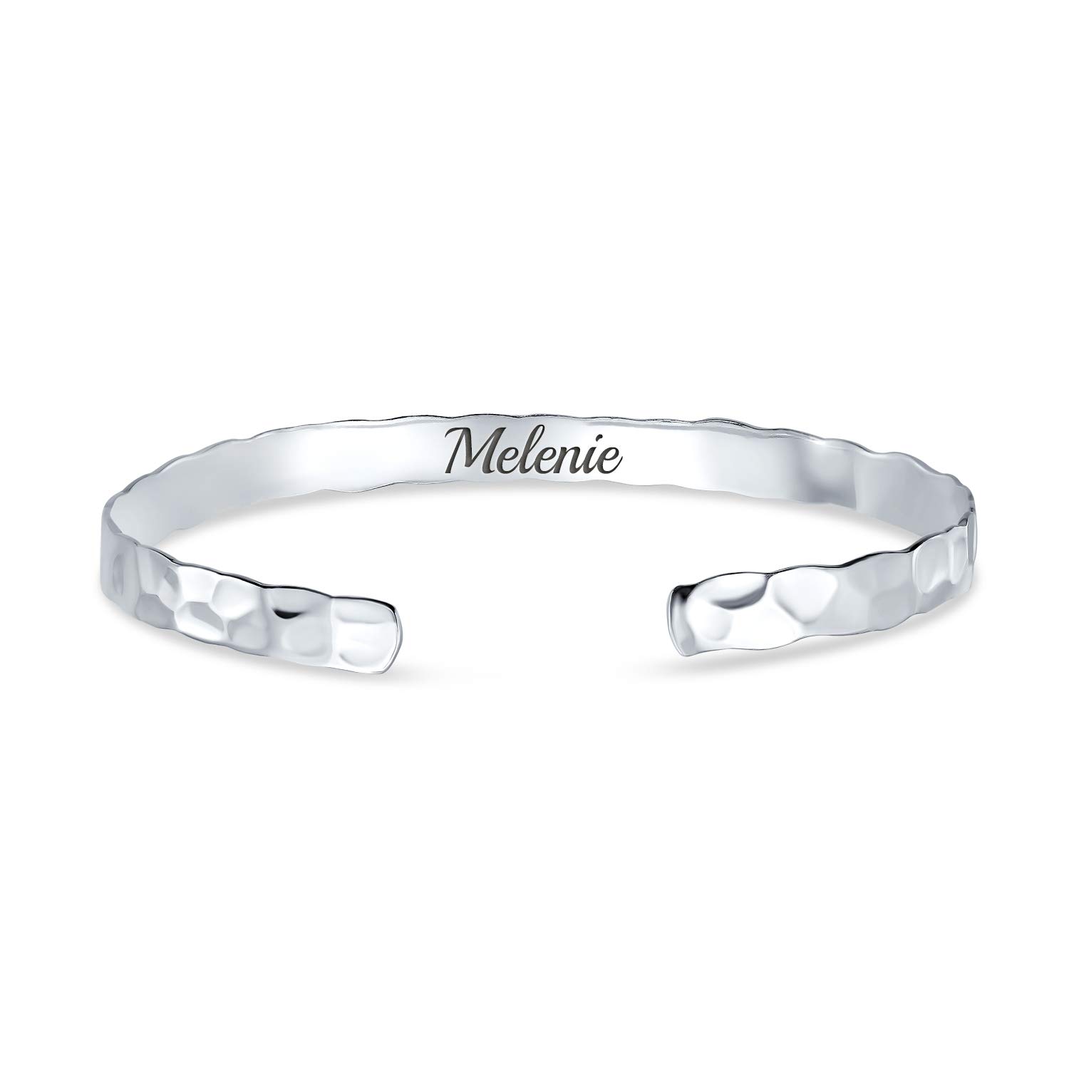 Bling Jewelry Bracciale Rigido Martellato Impilabile A Nido D'Ape Testurizzato Medio Personalizzabile Per Donne Fidanzate In Argento Sterling Opaco .925