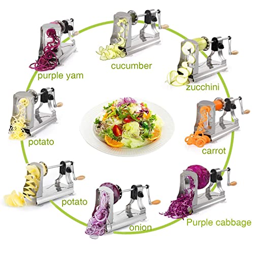WellToBe 6-Blade Vegetable Spiralizer Spiral Slicer Veggie Pasta Spaghetti Maker for Healthy Low Carb/Paleo/Gluten - 304 Food Stainless Steel Body by WellToBe - Image 3