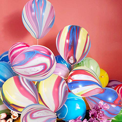 Image of BEISHIDA 50pcs Rainbow Marble Balloons 12 Inch Tie Dye Balloons Colorful Swirl Marble Agate Latex Balloons for Tie Dye Birthday Decoration Baby Shower Halloween Festival Party Supplies Photobooth