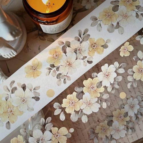 RICHTAPES YiEr Vol12 Yellow Rose,Floral Washi Paper PET Tape Stickers,Original Design,for Scrapbook Supplies,Scrapbook Tape Stickers,Junk Journal Supplies