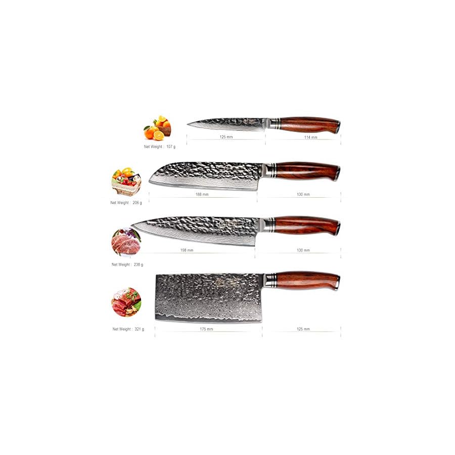 YARENH Cleaver Knife Set with Magnetic Block, Damascus Stainless Steel,73 Layers, 5 Piece Professional Sharp Kitchen Knife Set for Chef, Full Tang, Sandalwood Wood Handle