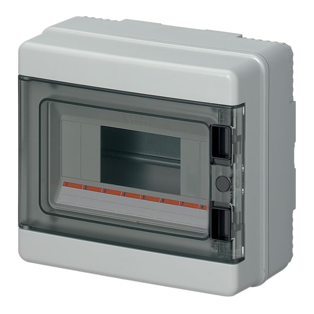 EC62008E Boîtier mural IP65 8 modules DIN avec bornier 6 x 10 mm – Cadre électrique extérieur imperméable en polycarbonate
