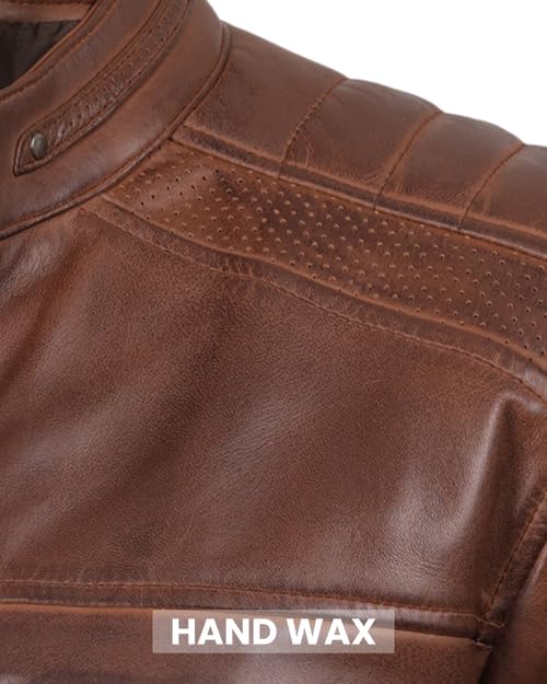 Image of Decrum Cafe Racer Leather Jacket for Men - Real Lambskin Motorcycle Style Mens Jacket with Zipper Closure