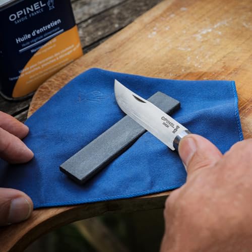 OPINEL No. 08 INOX Trekking Knife - Sandvik Stainless Steel Folding Pocket Knife, Beechwood Handle with Leather Lanyard, Made in France (Knife + Stone) by OPINEL - Used condition - Image 4