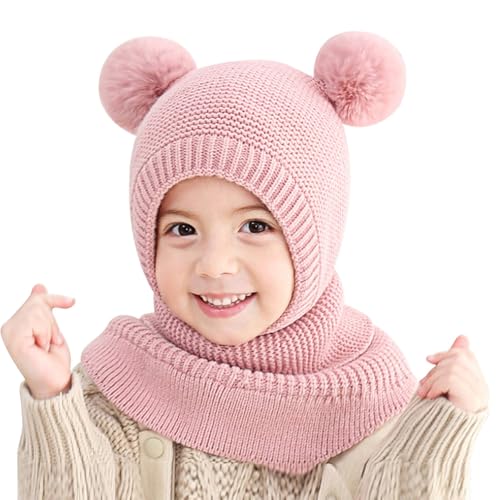 TAGVO - TAGVO Cagoule Hiver pour Fille Garçon Bonnet Écharpe Ensamble Bébé Enfant Chaud Double Pompon Balaclava Casquette Polaire Cache Cou Oreilles Chapeaux pour 2 à 5 Ans