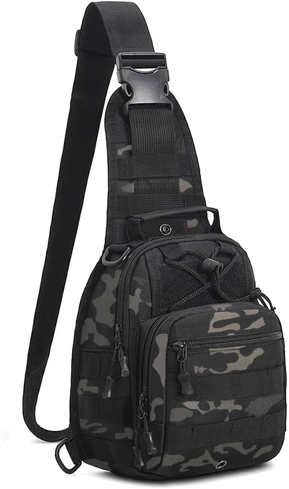 Jetfree Tactical Backpack Sling Bag， Waterproof Molle Chest Bag & Small Backpack, Adjustable Strap Military Rucksack for Hiking, Camping, Fishing, Cycling, Travel black camo