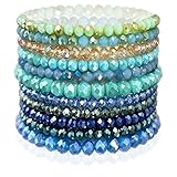 CATCHY & CRAFTY Bracelet Crystal Stretch Stackable Layering Colorful Statement Bracelets Women Glass Beaded Boho Friendship Handmade Bridal Gift (Emerald Ocean Blue)