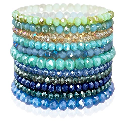 CATCHY & CRAFTY Bracelet Crystal Stretch Stackable Layering Colorful Statement Bracelets Women Glass Beaded Boho Friendship Handmade Bridal Gift