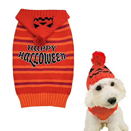 cyeollo Halloween Dog Sweater Stripe Knitted Pet Clothes in Cold Weather Warm Pullover Dog Soft Outfits Sweaters with Leash Hole for Medium Dogs XL