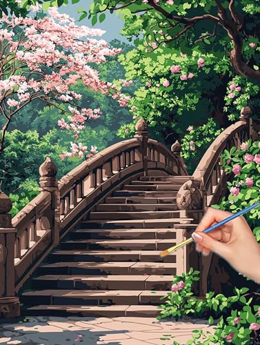 Landscape Paint by Numbers for Adults, DIY Paint by Numbers Forest, Painting by Number for Adults Beginners, Canvas Kits with Br