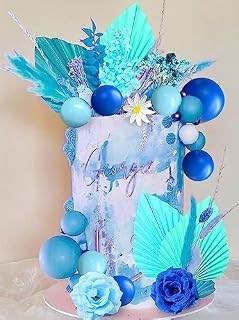 JeVenis Blue Rose Cake Decoration Blue Leaves Boho Cake Decoration Balls Disco Balls Cake Topper for Birthday Wedding Bridal Shower Baby Shower