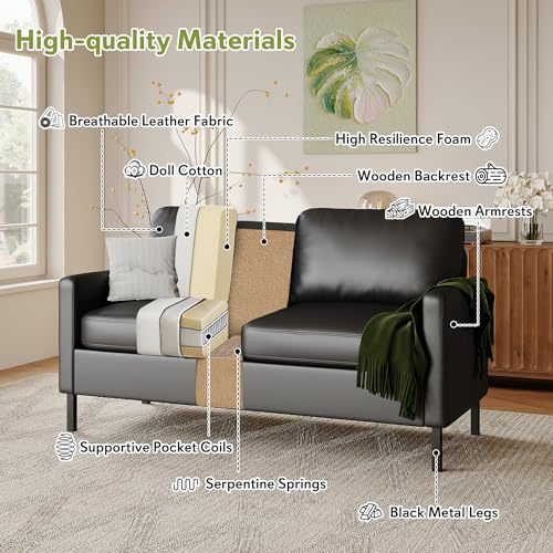 Image of Modern 3 Piece Faux Leather Couch and Chair Set, 56 Inch, USB Ports, Office