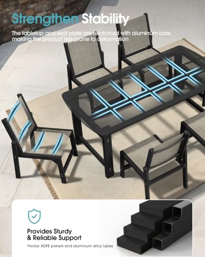Image of Ciokea HDPE Outdoor Dining Chair, Patio Stackable Porch Chairs, Black | All-Weather Armless Furniture with Breathable Teslin Fabric. Suitable for Outdoor Leisure in Backyard, Pool, Lawn & Garden..