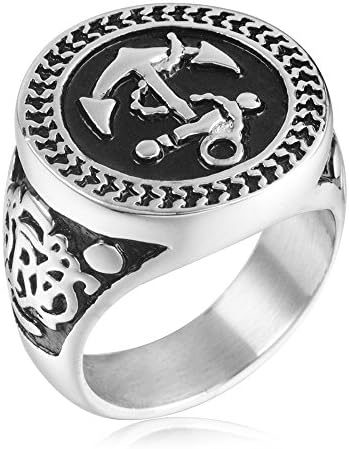 Hankadeco Mens Anchor Rings Stainless Steel Chain Snake Skin Ring
