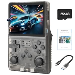R40S Pro+ Handheld Game Console, 30000 in 1 Games Mini Retro Video Console, 3.5-Inch IPS Screen,256GB TF Memory Memory,Built in 45+ Emulators,3800mAh Battery (Transparent Black 256G)