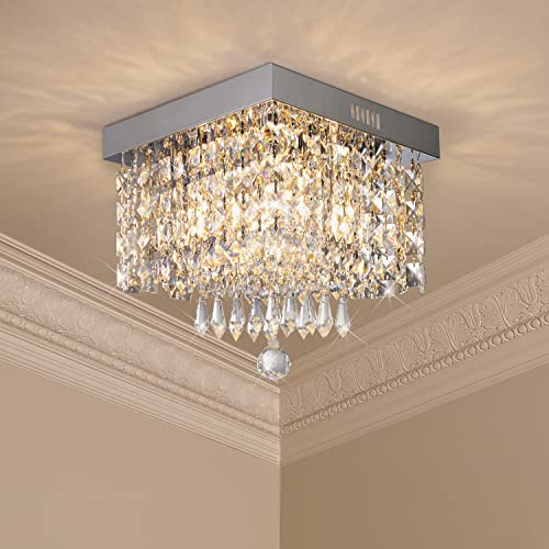 Modern Luxury Crystal Chandelier, Contemporary Raindrop Crystal Ball Square Chandelier Lighting Pendant Ceiling Lamp Flush Mount Ceiling Light Fixture Chandelier For Bedroom, Hallway Of Crystop #TOP9