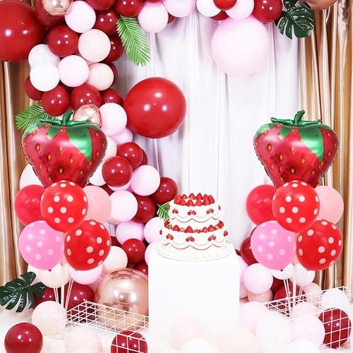 Strawberry Balloon Stand for Table Centerpiece Stand Kit 2 Sets with 2 Strawberry Foil Balloons and 14 Latex Pastel Balloons for Strawberry Themed Birthday Party Decorations by Zyloon - Used condition - Image 5