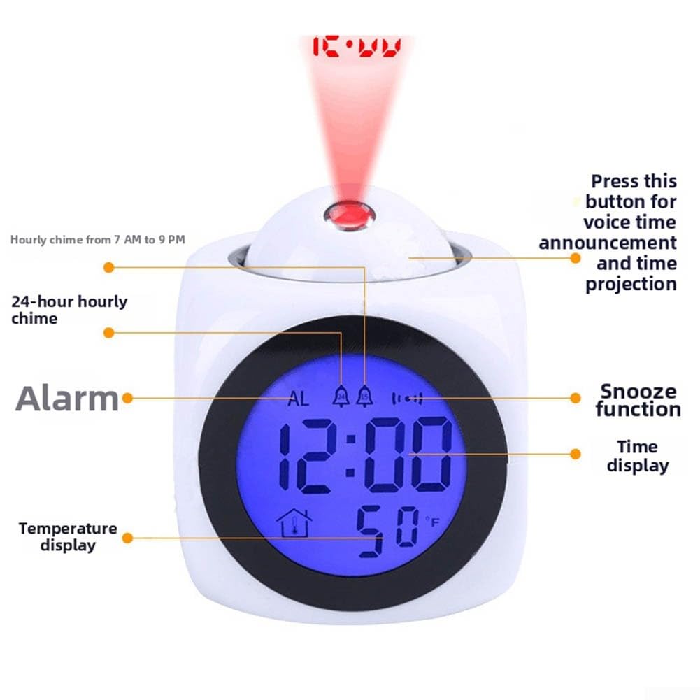 Proiettore Sveglia Bambini Display LCD Retroilluminato Annuncio Vocale Luce Notturna Snooze