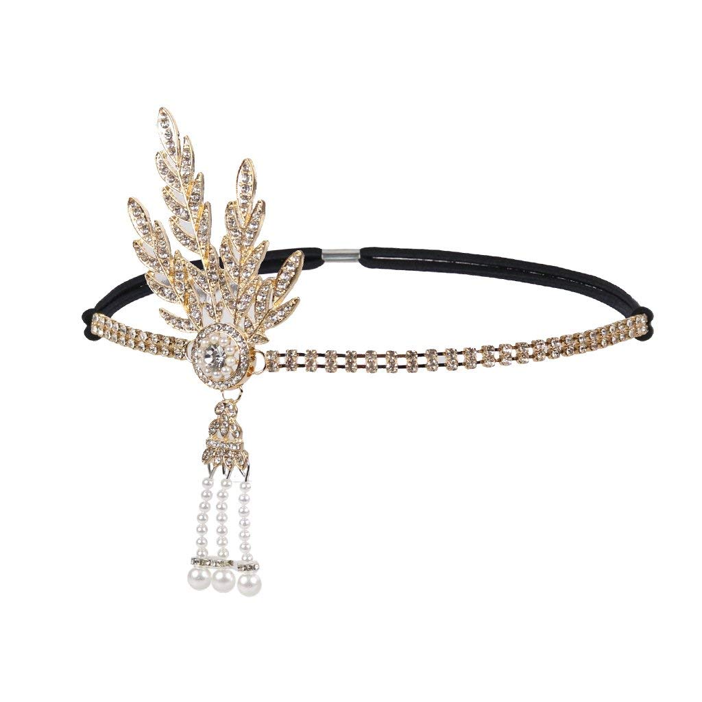 DRESHOWArt Deco 1920s Flapper Great Gatsby Leaf Wedding Bridal Tiara Pearl Headpiece Headband