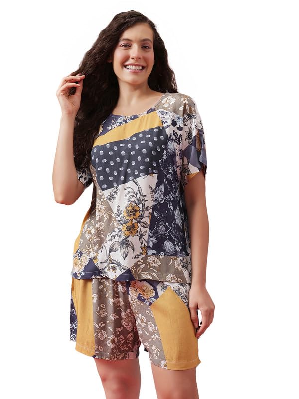 clovia Women's Rayon Top & Shorts Set in Multicolor-picture-42