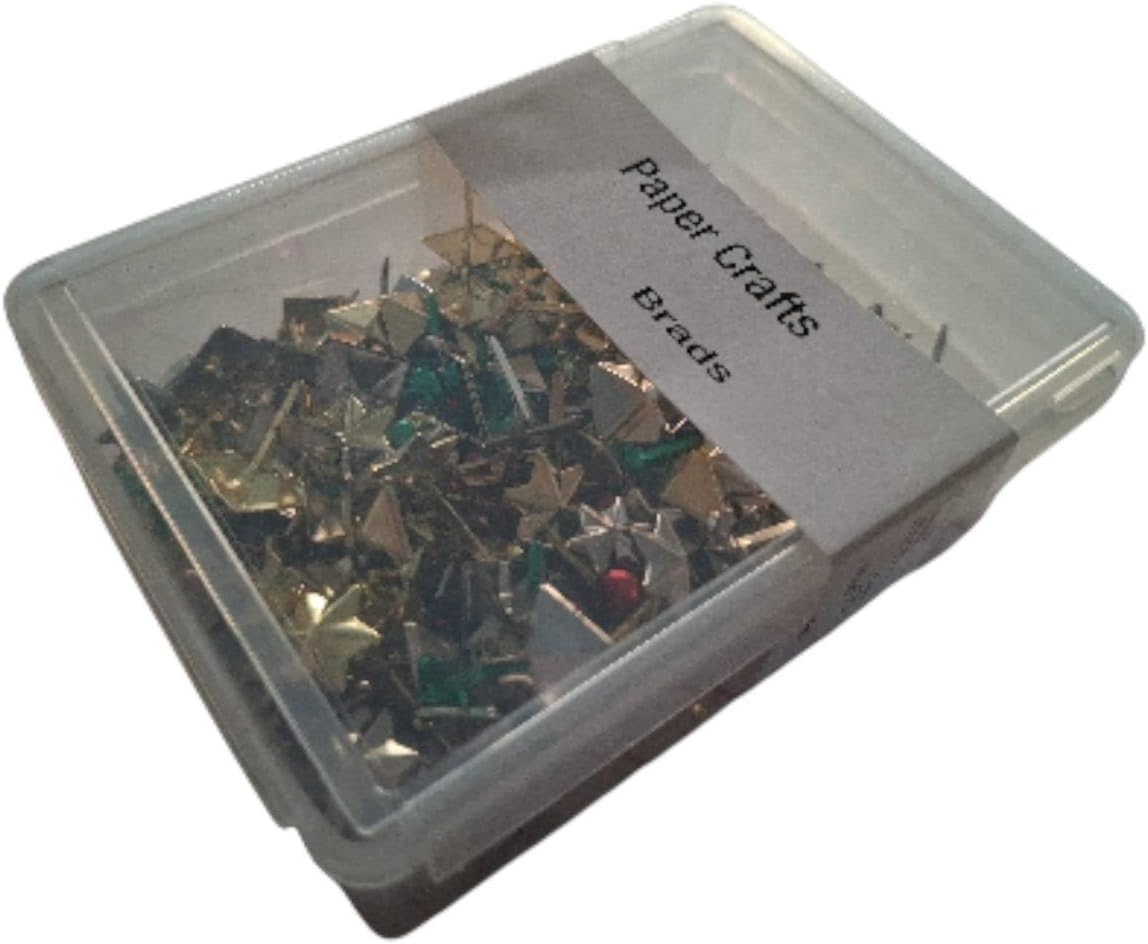 LLY 560-Piece Premium 3D Studs & Brads Set – Gold & Silver Pyramid and Star Studs with Red & Green Round Brads, Mixed Sizes for Scrapbooking, Card Making, DIY Crafts & Leather Decoration