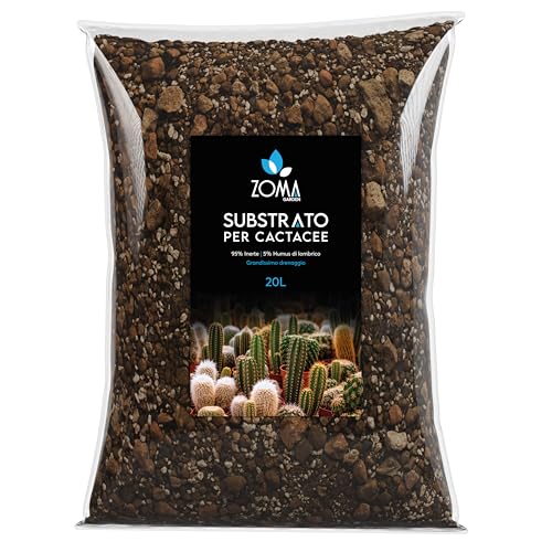 zoma terriccio per cactus professionale, terra per cactus con il 95% di inerti selezionati, terriccio cactacee ricco di acidi umici e fulvici drenaggio ottimale - 20 litri