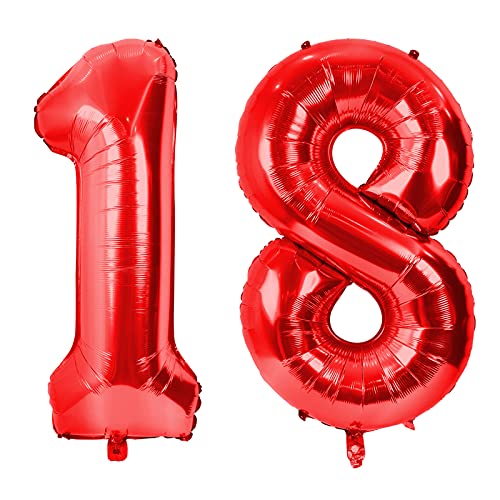 GRESAHOM Ballons à hélium numériques en aluminium - 101,6 cm - Grands chiffres - 18 ans - XXL - Pour garçons, filles, femmes - Décoration de fête d'anniversaire - 18 ans et 81 ans Cover