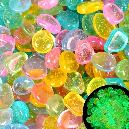 200PCS Sparkling Glow in The Dark Pebbles Bling Glow in The Dark Rocks Glow Stones for Outdoors Walkway Driveway Garden Fish Tank Aquarium(Color)